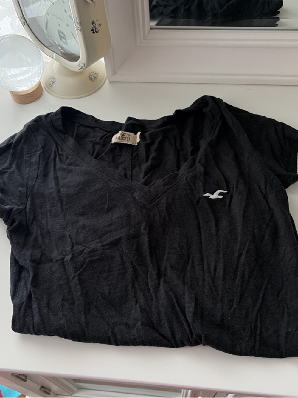 Hollister Black V-Neck Tee with Cream Label